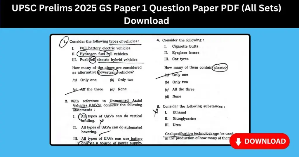 UPSC Prelims 2025 GS Paper 1 Question Paper PDF (All Sets) Download
