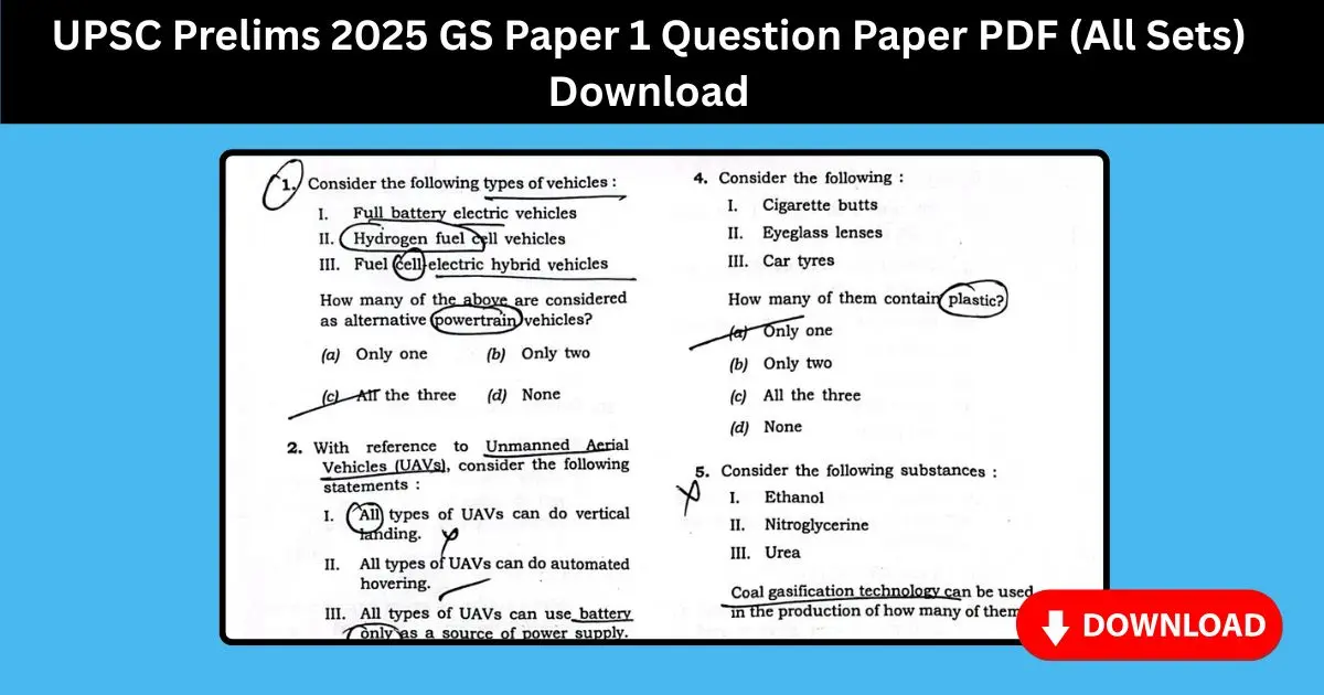 UPSC Prelims 2025 GS Paper 1 Question Paper PDF (All Sets) Download